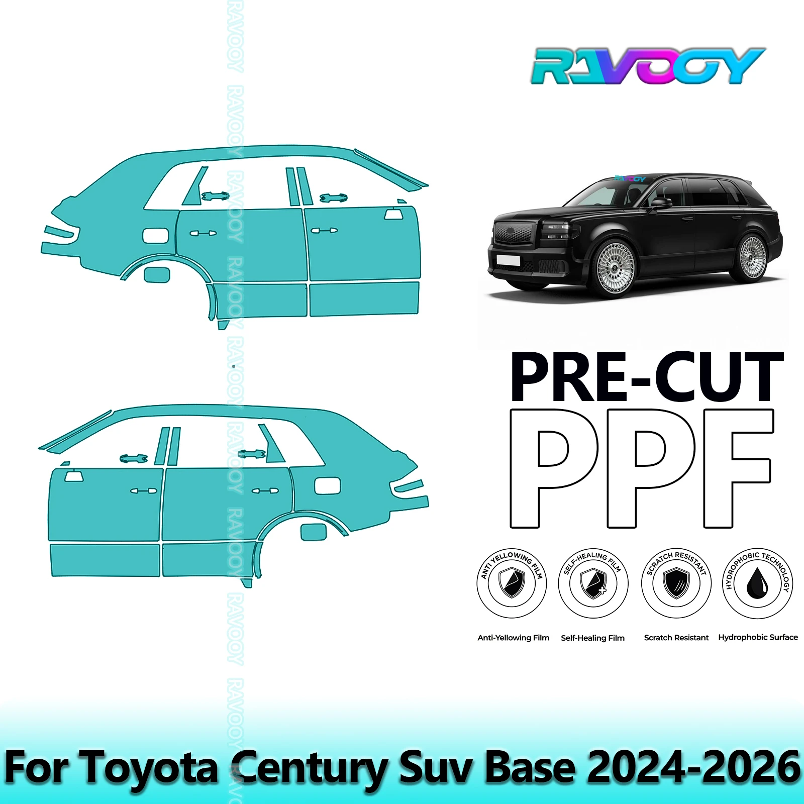 

For Toyota Century Suv Base 2024-2026 8.5mil Clear Matte Pre-Cut PPF Door & A/B Pillar Kit TPU Paint Protection Film Set
