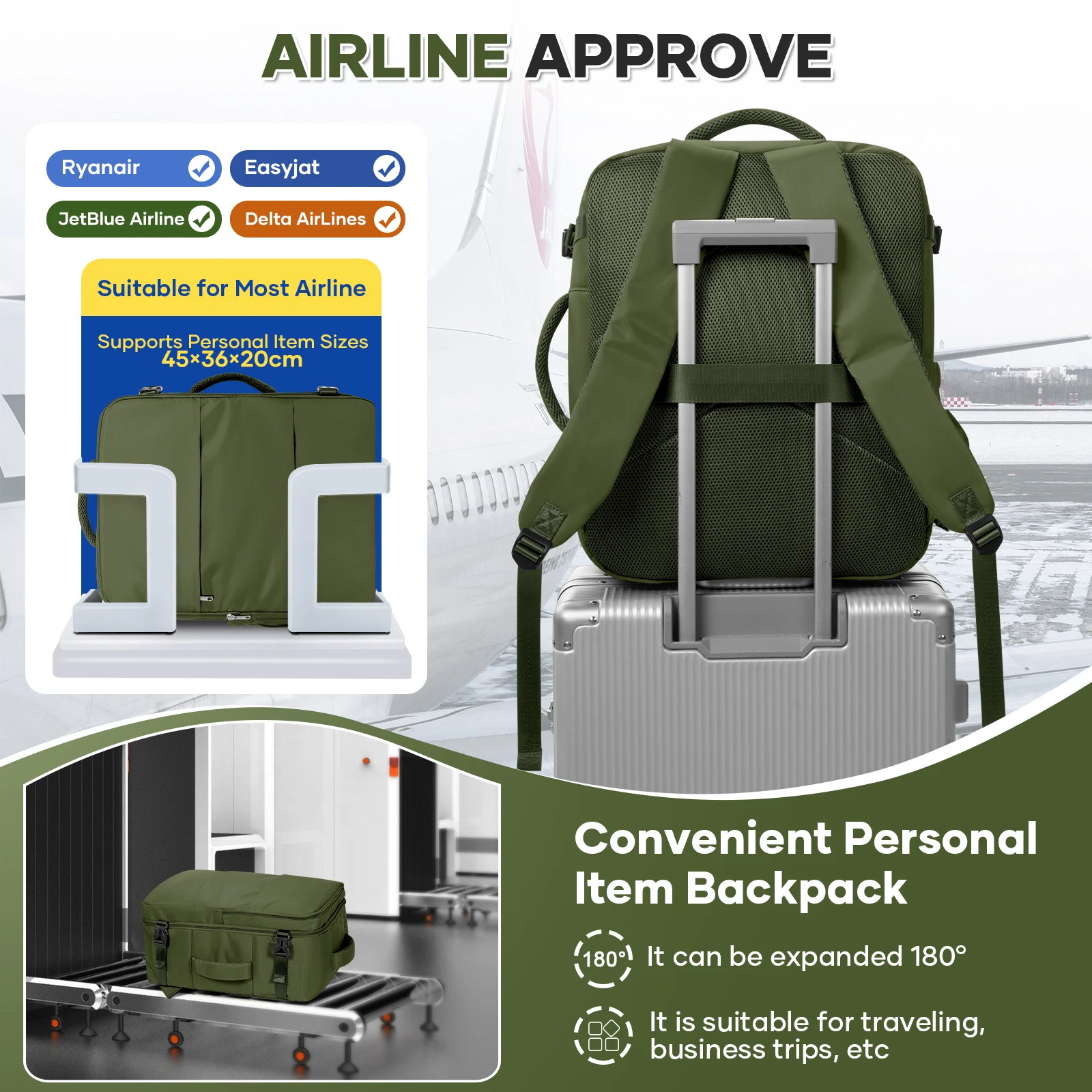حقيبة ظهر Easyjet Cabin مقاس 45 × 36 × 20، حقيبة ظهر للكمبيوتر المحمول للأعمال للنساء والرجال، حقيبة عمل، حقائب سفر ذات سعة كبيرة، حقائب يد