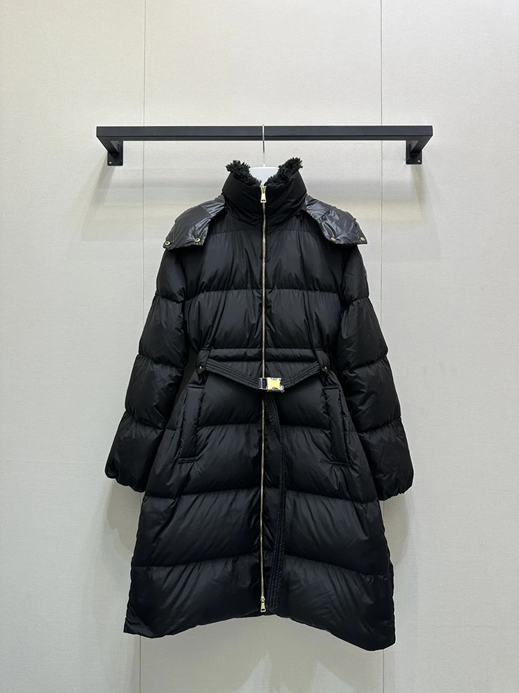 

SVORYXIU 2025 Winter New Style Daily Casual Long Style Belt Women's Fashion Black Vintage Hooded Thicken Down Jacket