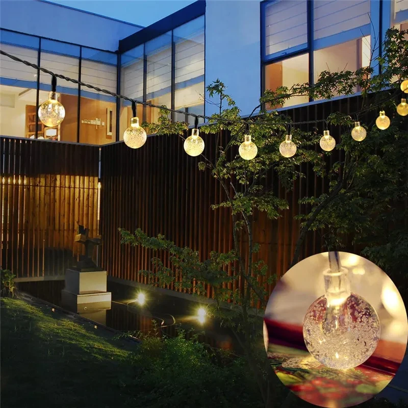 Impermeável Solar LED Crystal Ball String Light, Fairy Lights, Natal, casamento, guirlanda, jardim, gramado, árvore, decoração ao ar livre, 10m