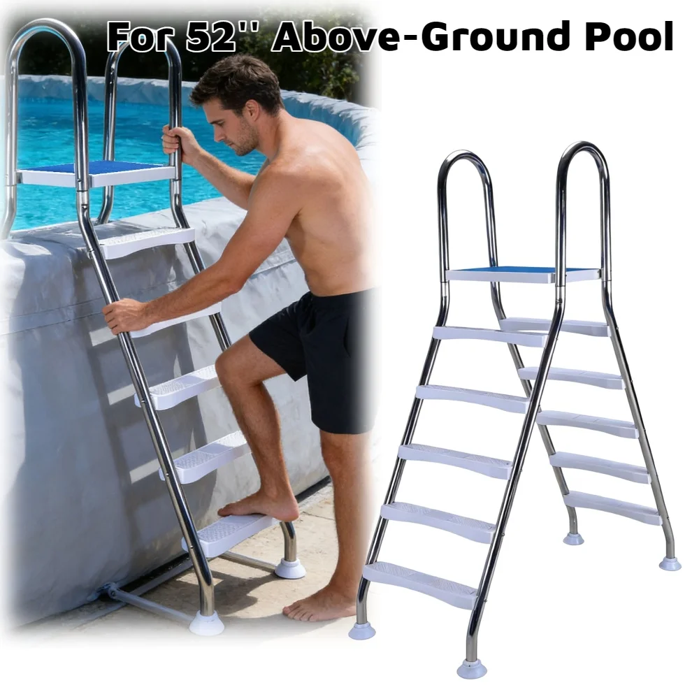 

Лестница-ступеньки из нержавеющей стали для наземных бассейнов высотой 52 дюйма, 5 ступеней, аксессуары для бассейнов, нескользящие ступеньки