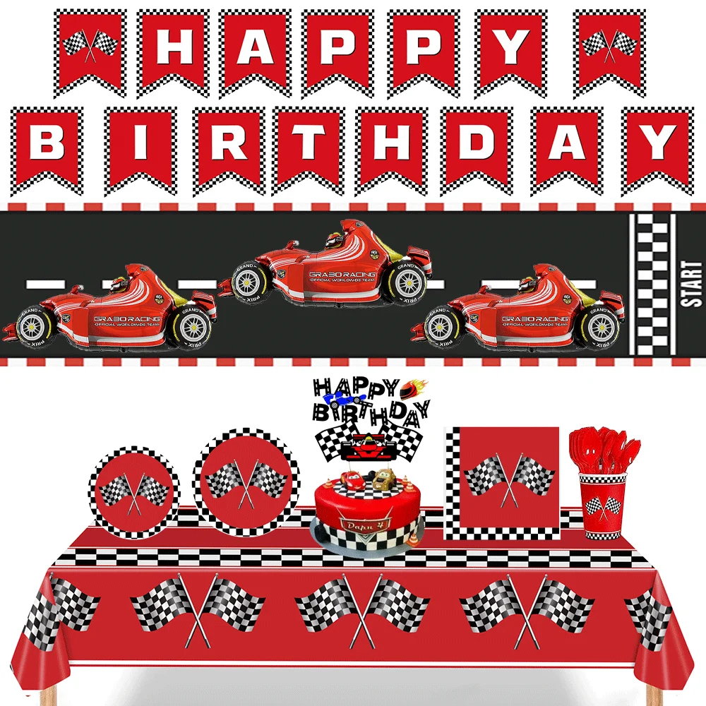 

Red Racing Car Theme Party Decoration Disposable Tableware Tablecloth Runner Banner Plates for Kids Race Car Formula 1 Birthday