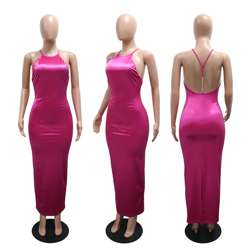 Doyerl elegante mode satijnen maxi-jurk voor dameskleding halter rugloze mouwloze nachtclub feest lange jurken verjaardag