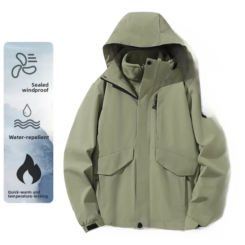 

Unisex Three-in-One Detachable Inner Windproof Waterproof Outdoor Jacket Hiking Coat for Couples Winter Season Polyest...
