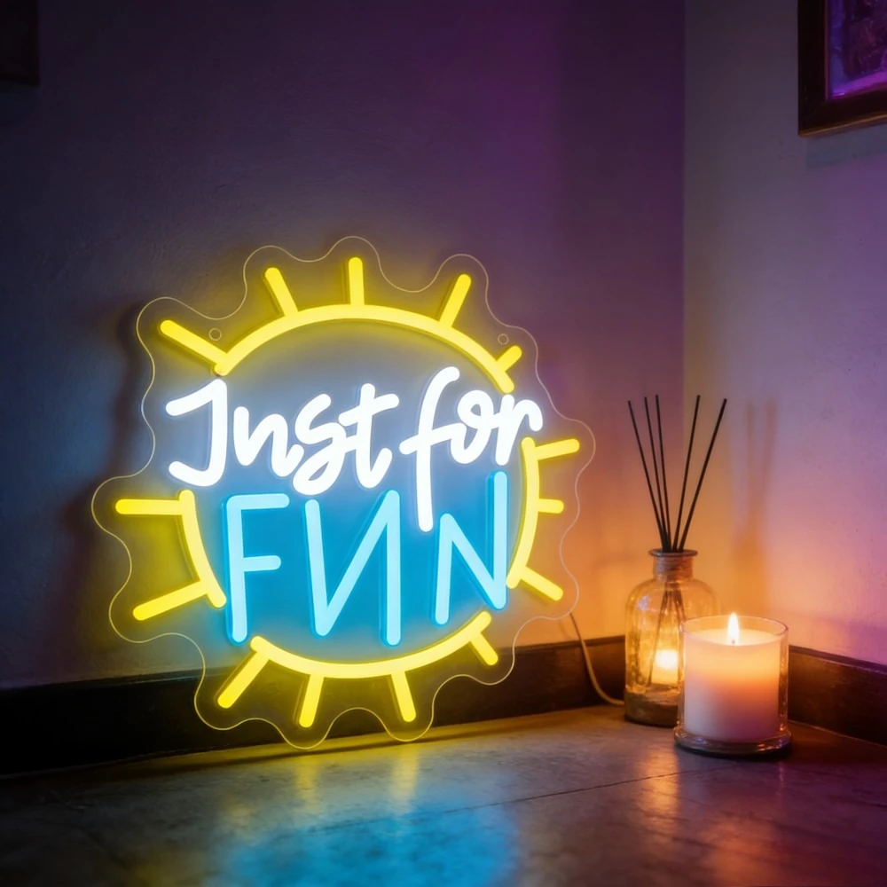 

Just for FUN Neon Sign Circular Sun Design Yellow Blue LED Wall Art for Home Bedroom Bar Party Decor Fun Ambiance Lighting