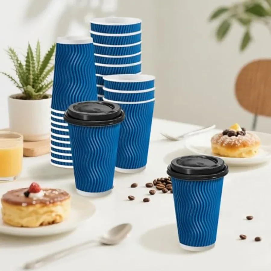 500 Pack Coffee Cups with Lids 16oz Disposable Insulated Ripple Wall To Go Paper Coffee Cups for Hot/Cold Drinks Office Home Sh view 5