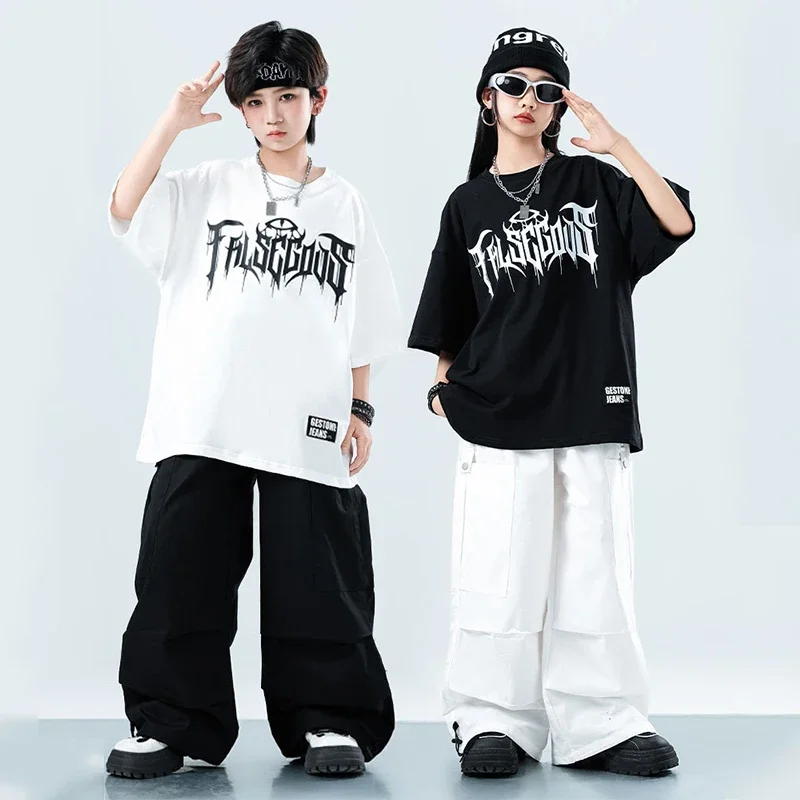 

Children Street Dance Outfit Hip Hop Loose Trousers Black White T-Shirt Teen Boys Fashion Jazz Urban Dance Costume