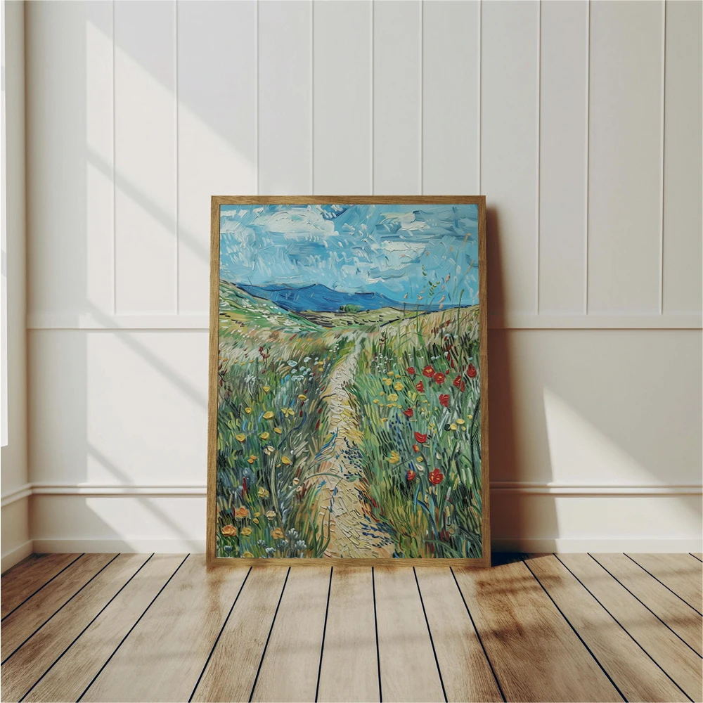 Wildflower Flower Field Oil Painting Posters Vintage Country Spring Landscape Prints Canvas Wall Art Pictures Home Room Decor
