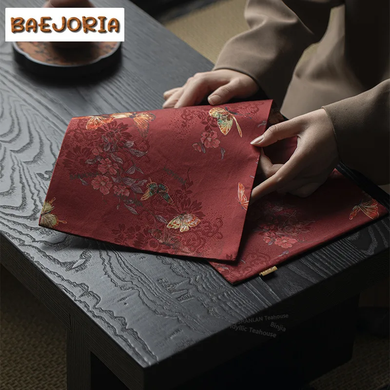BAEJORIA Edge Weaving Fabric Small Thickened Tea Table Mats Zen Tea Professional Rag Drink Coaster Dinner Table Cloth Mat