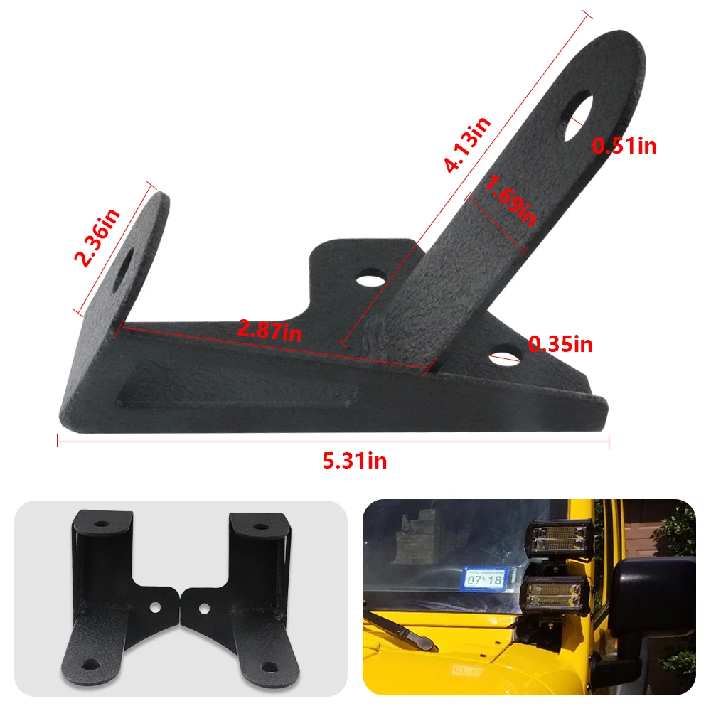 A-Pillar Spotlight Brackets For 2007-2018 Jeep Wrangler JK/JKU Windshield LED Work Lights Mounts Kits WILL NOT Block the Wipers