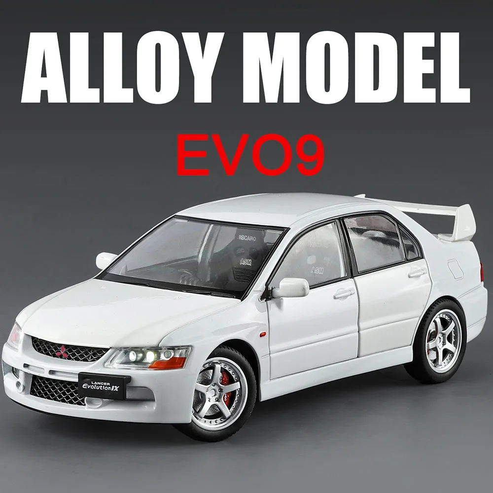 1:24 alliage Mitsubishi EVO9 R8 LMS GT2 modèle de voiture moulé sous pression jouets retirer véhicules jouet lumière son Miniature voiture cadeaux d'anniversaire