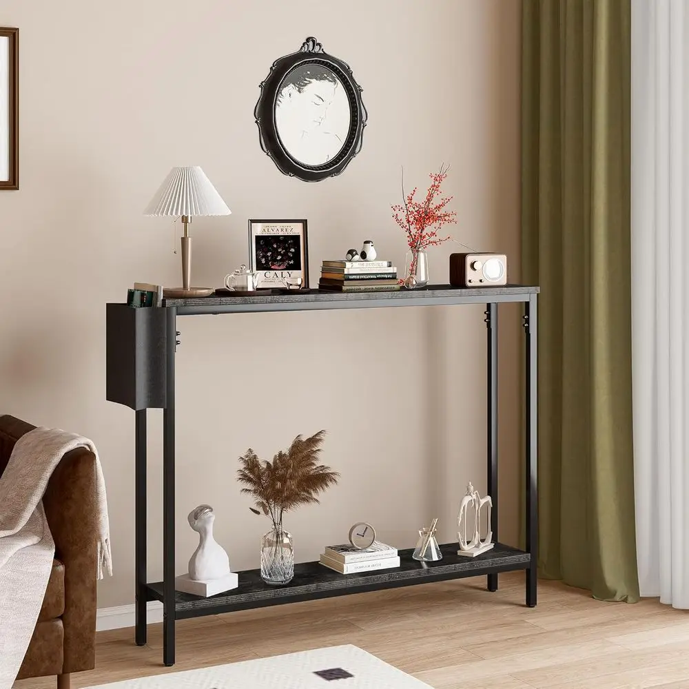 

39.4" ole Entryway Table, 2-Tier Industrial Narrow Soa Table with Storage Shelves or Hallway, Living Room, Bedroom, oyer, Corrid