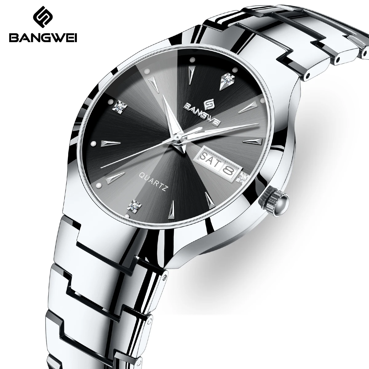 

Мужские наручные часы BANGWEI Luxury Business, из нержавеющей стали, водонепроницаемые, с люминесцентным покрытием, с указанием даты и дня недели, модные кварцевые часы для мужчин