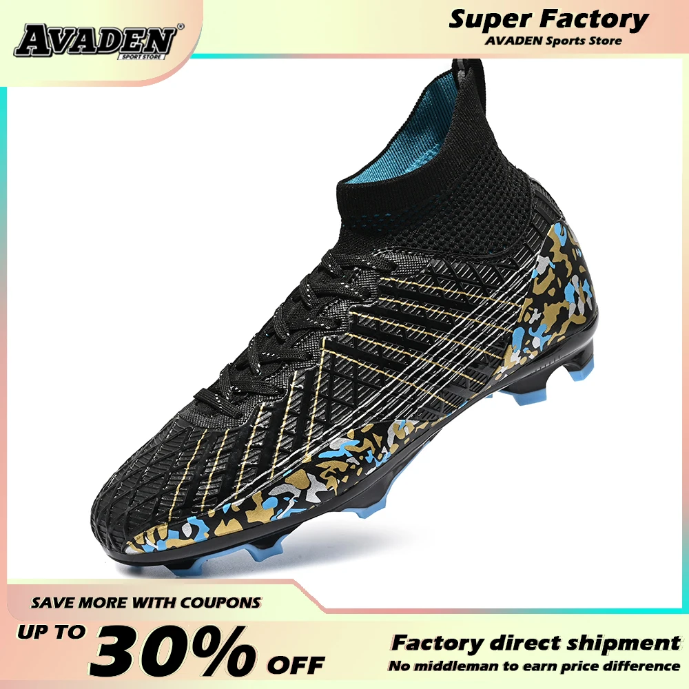 2023 Quality Football Field Boots Original Mens Soccer Shoes Black High Top Football Shoes Outdoor Cleats Futsal Sneakers AG/TF