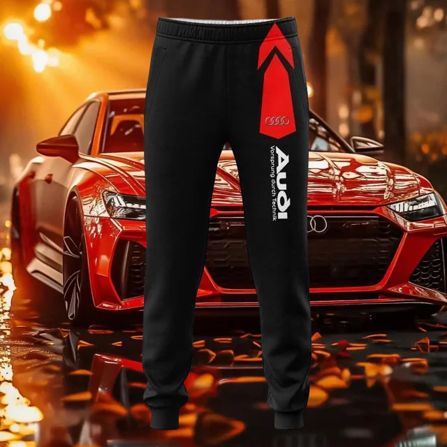 

New popular Audi logo trousers 3D printing fashionable high quality adult breathable casual comfortable outdoor trousers black