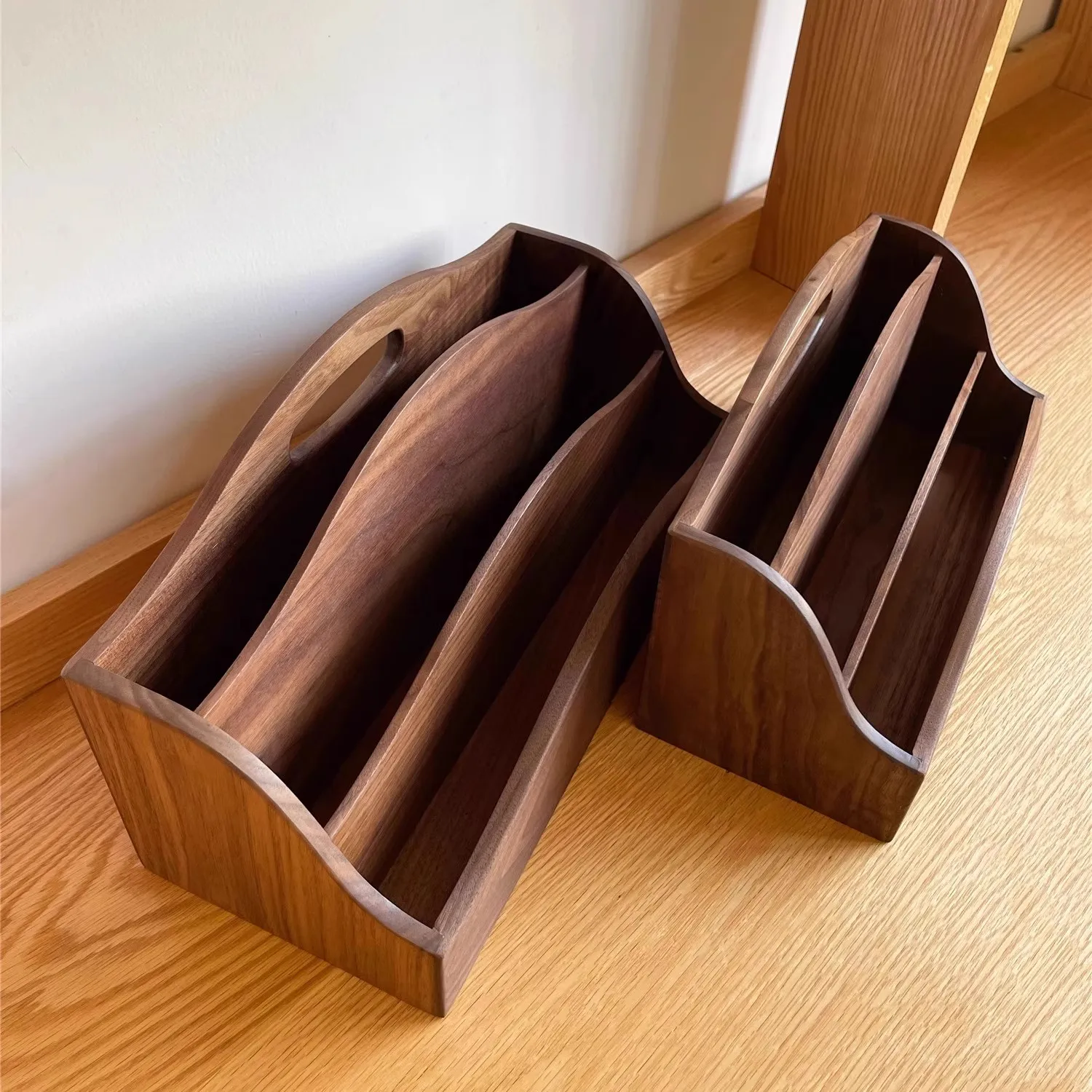 Vintage Style Black Walnut Multigrid Storage Box Solid Wood Desktop Bookshelf Magazine Holder Creative Table Organizer