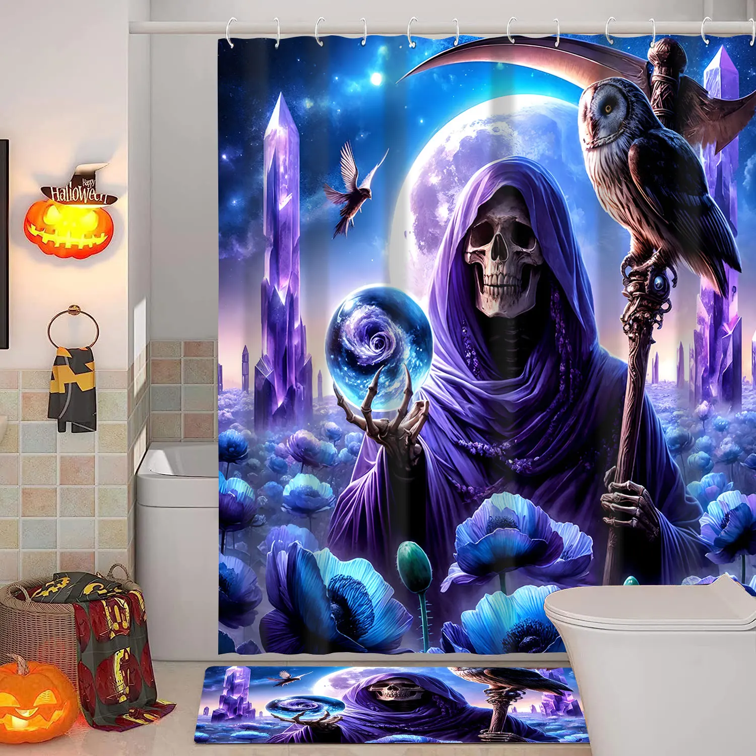 Halloween Bathroom  Shower Curtain Horror Wizard Waterproof fabric bathroom Curtain With 12 Hooks Sunflower Home Deco Free Ship