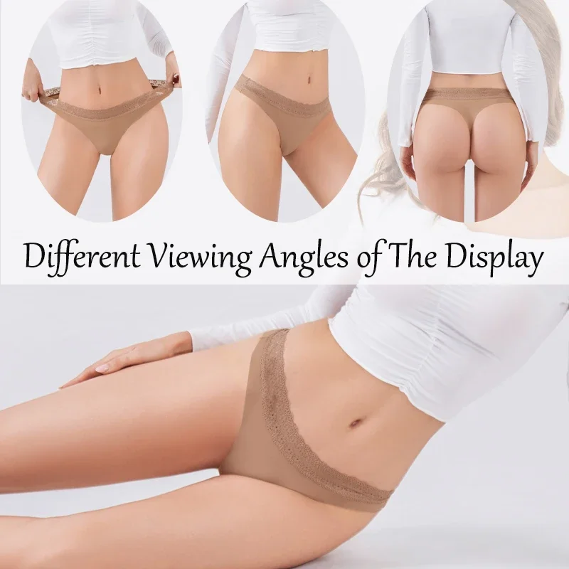 7PCS Traceless Elastic G-String Panties Sexy Lace Trim Low Waist Solid Color T-Back Underwear Breathable Bikini Underpants XS-XL
