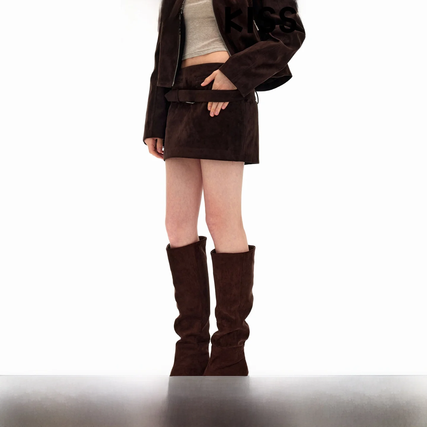 

Юбка Aiss Kiss Retro Mis из коричневой замши с широким поясом, универсальная облегающая юбка с высокой талией для повседневной носки
