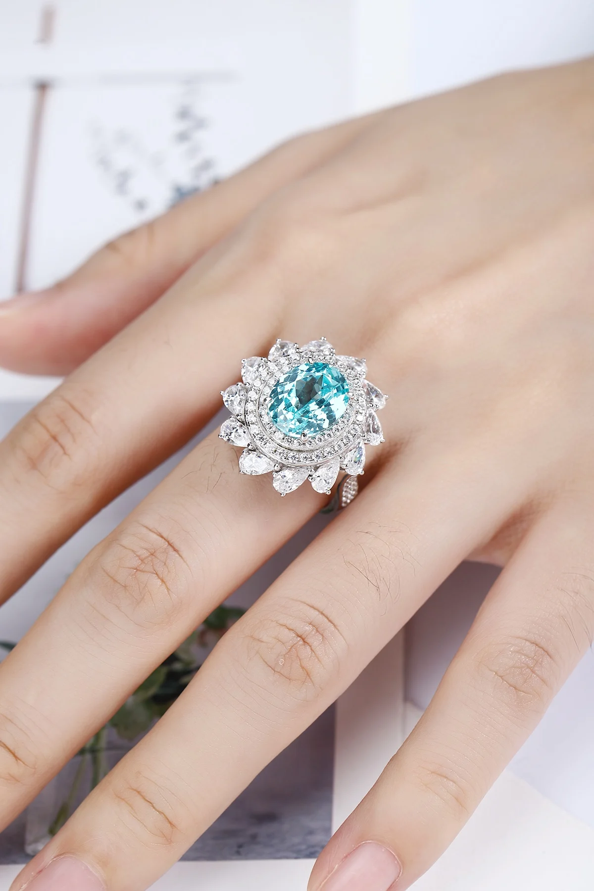 

Кольцо из серебра 925 пробы с синим турмалином Параиба 6,7 карата, лабораторно выращенный сапфир, новинка