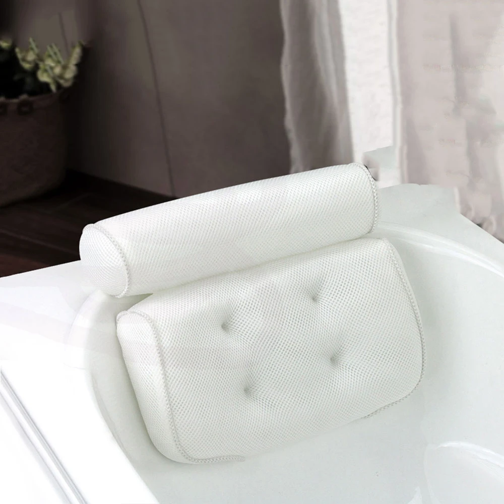 

Breathable Spa Bath Pillow with 6 Suction Cups Neck and Back Support Spa Pillow for Home Hot Tub (White)