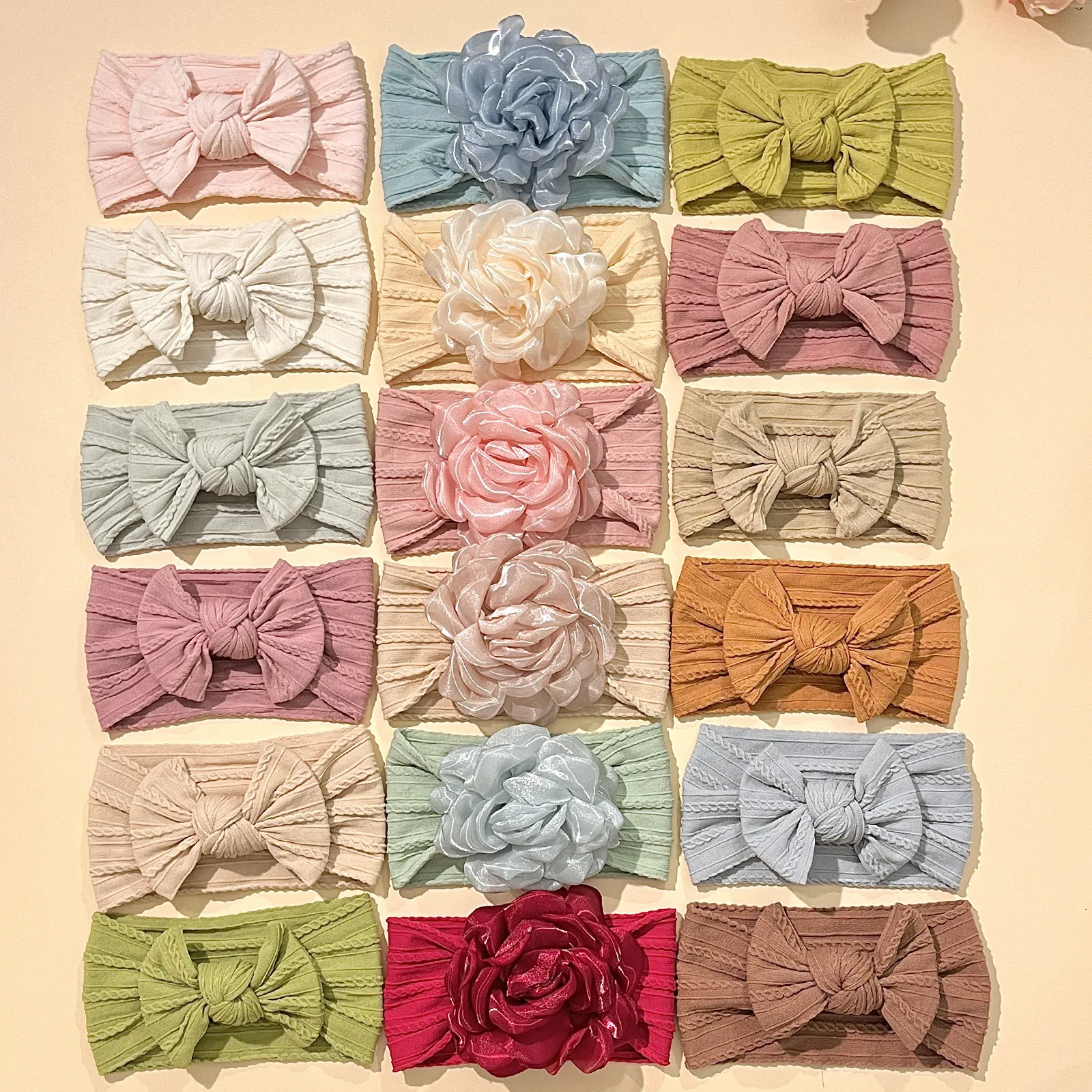 3Pcs/Lot, Knot Bow Baby Headband For Newborn Infant Burned Flower Turban Headwrap Children Headwear Hair Accessories