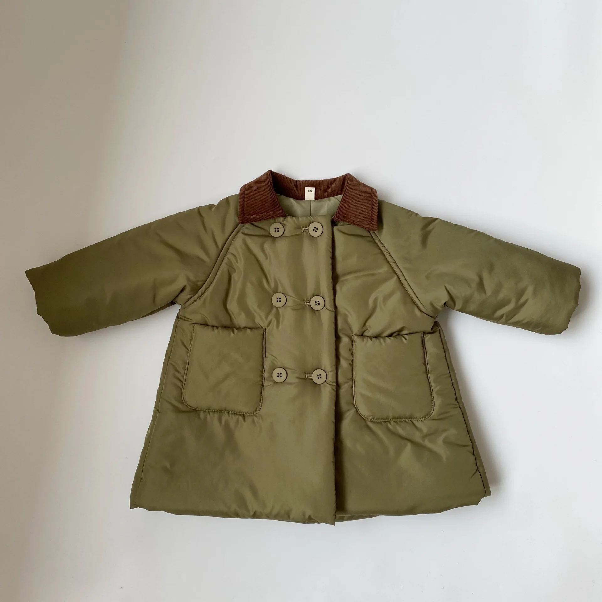 Boys Children Solid Long Cotton-padded Jacket Turn-down Collar Corduroy Thick Cardigan Girls Warm Comfortable Outwear Coat