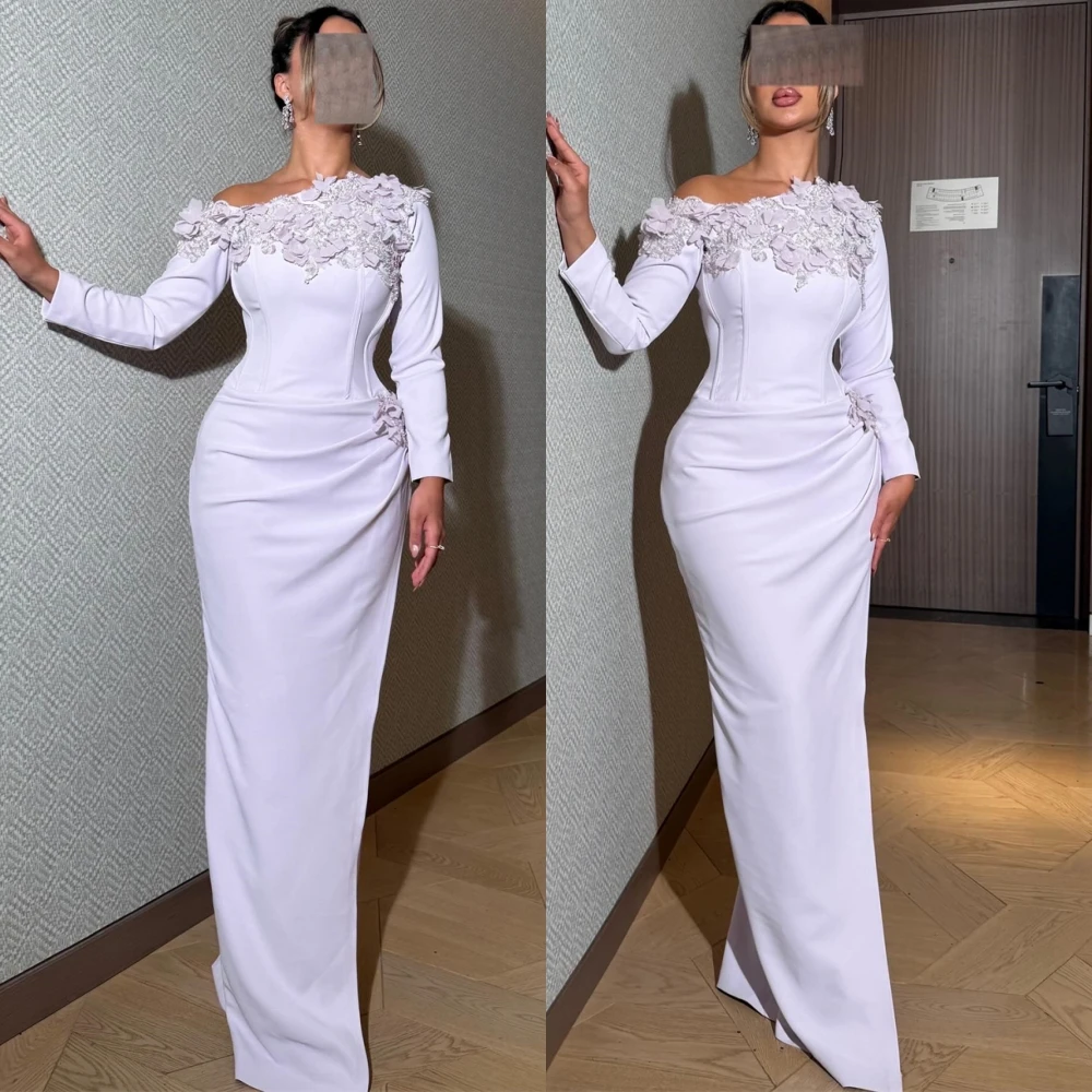 

Customized Elegant Jersey Boat Neck Evening Dress Classic Appliques Prom Dresses Formal Long Sleeves Special Occasion Gowns
