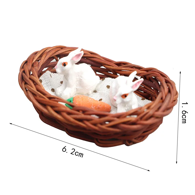 Clapier de lapin Miniature en osier pour maison de poupée, échelle 1:12, avec décoration de carottes, ornements de jardin extérieur