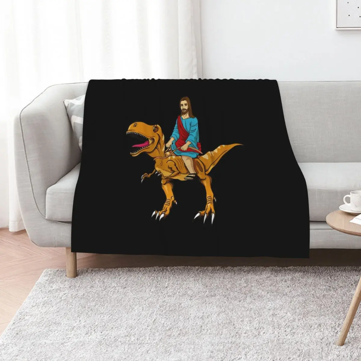 

Funny Parody Jesus Riding Dinosaur Cute meme dino Throw Blanket For Decorative Sofa Plush Comforter Extra Large Throw Blankets