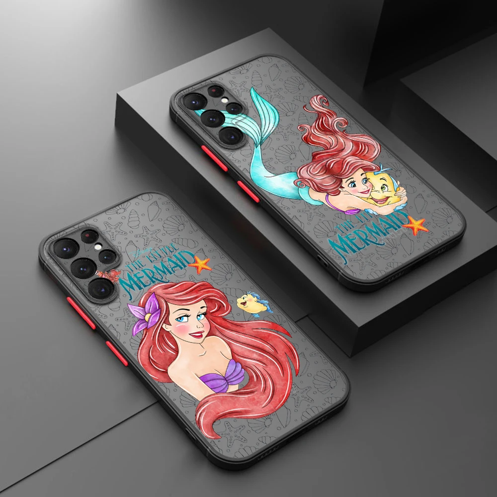 

Disney The Little Mermaid For Samsung Galaxy S23 S22 S21 S20 FE Ultra Plus S10 Lite 5G Frosted Translucent Phone Case