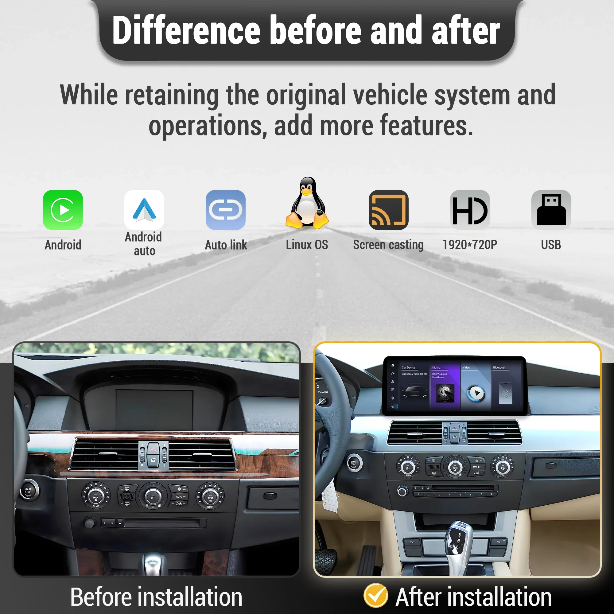 Linux Multimedia Screen Left Hand Drive For BMW 3 series E90 E91 E92 E93 2007 2008 2009-2012 Wireless Bluetooth Carplay Stereo