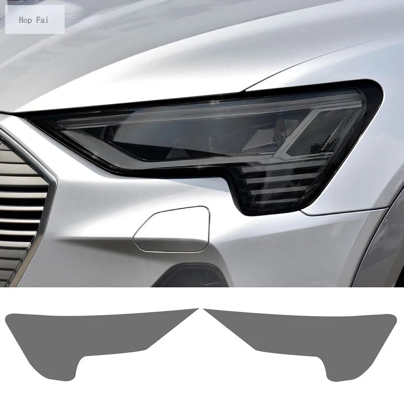 

2 Pcs Car Headlight Protective Film Front Light Transparent Smoke Black TPU Sticker For Audi Etron 55 Sportback S 2019 2020 2021