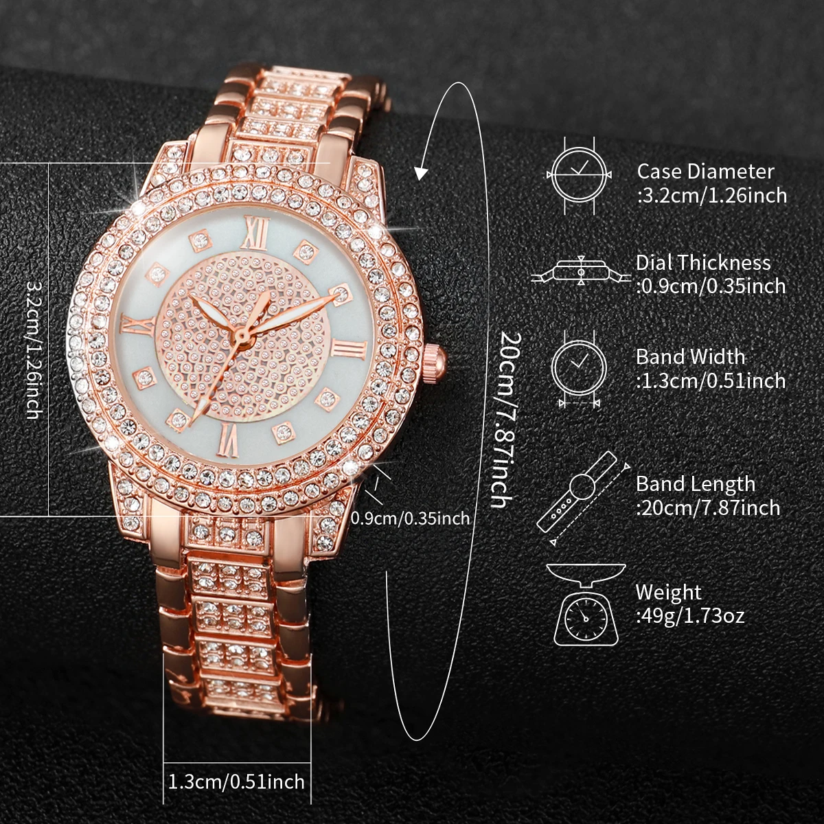 2PCs/Set Fashion Watch Classic Dial Stainless Steel Quartz Watch Gold Rose Gold Color