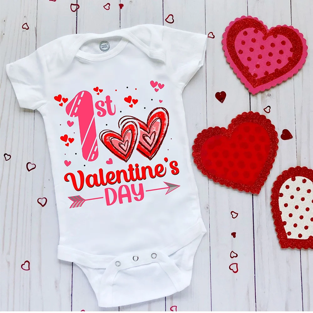 My 1st Valentine's Day Cute Baby Rompers Love Heart Print Newborn Jumpsuit Bodysuit Baby 1st Valentines Day Romper Pregnant Gift