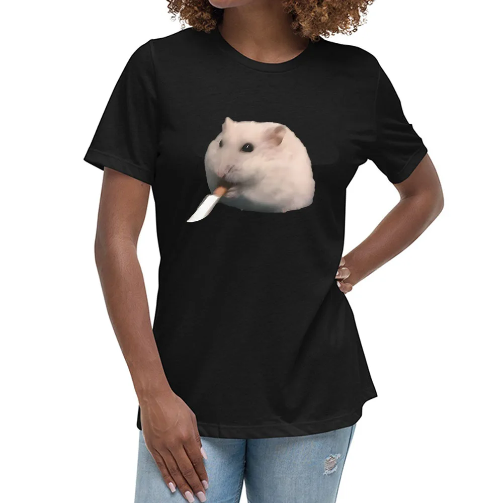 Cute Hamster Meme Graphic T-shirt Summer Cotton Round Neck Tee-shirt Print Clothes Kawaii Cartoon Women/Men Tshirts Unisex Tees