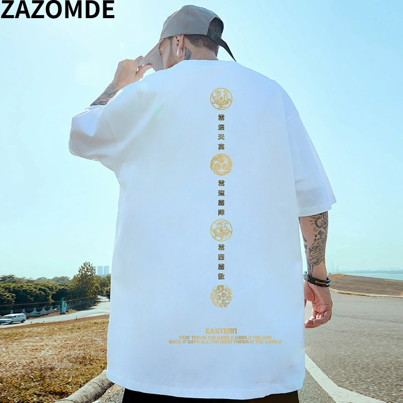 ZAZOMDE Summer Cotton Men T Shirt Symbols Chinese Character Tees Men TShirt High Quality Oversized T Shirt Streetwear Hip Hop