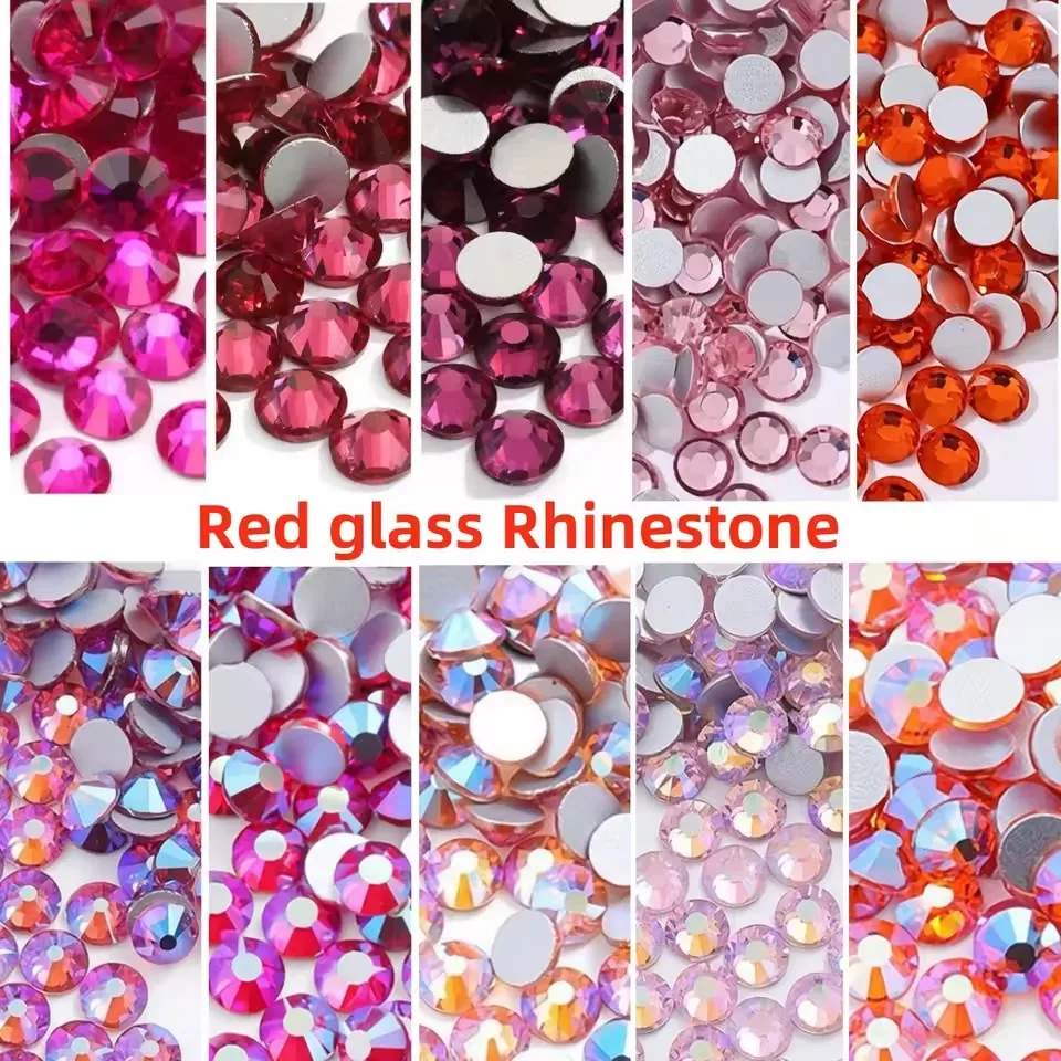 Red Series Ss3-ss30 Glas, nicht Hotfix, flache Rückseite, Strass, Nähen und Stoff, Kleidungsstück, Nagelkunst-Dekorationen