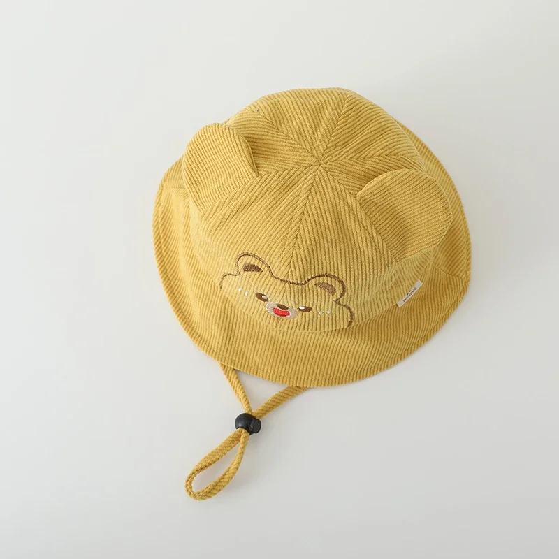 سروال قصير الطفل دلو القبعات لطيف الدب التطريز قبعة الخريف الفتيات الفتيان قبعة صياد مع حبل يندبروف قابل للتعديل 2-5Y #5
