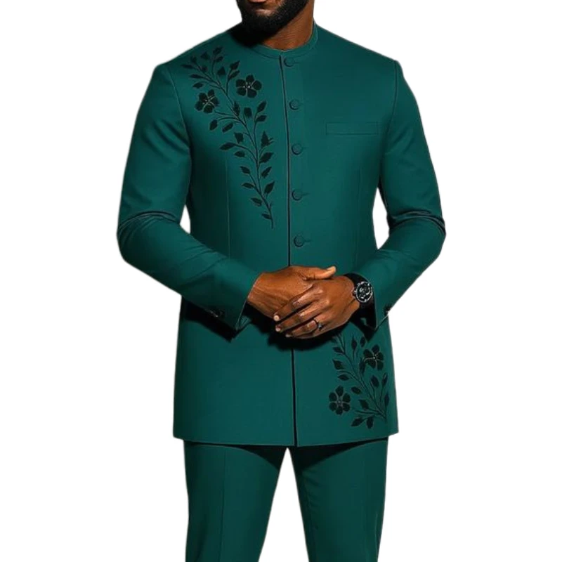 Single Breasted Men Suits Chinese Modern Style Beads Floral Fashion Jacket with Pants 2 Pieces Formal Wedding Tuxedo view 6