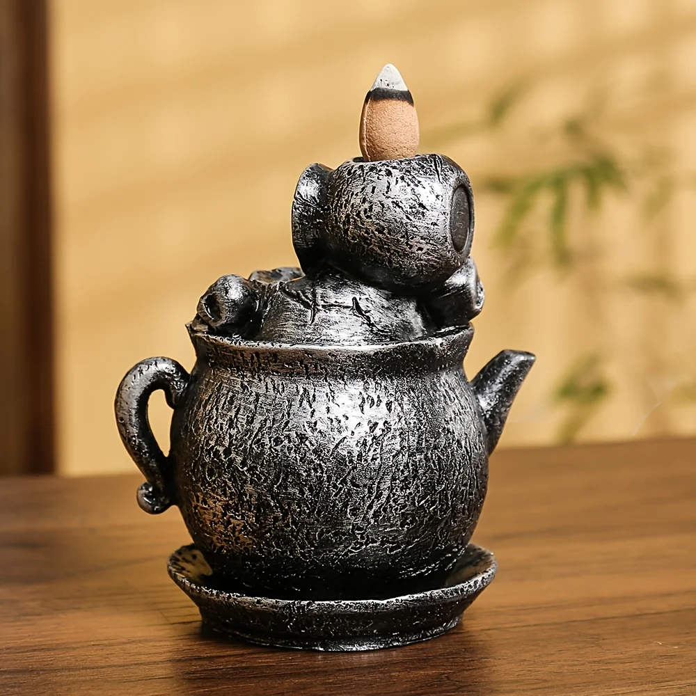Resin Gothic Skull Teapot Incense Holder - 1pc Unscented Backflow Incense Burner for Halloween, Christmas