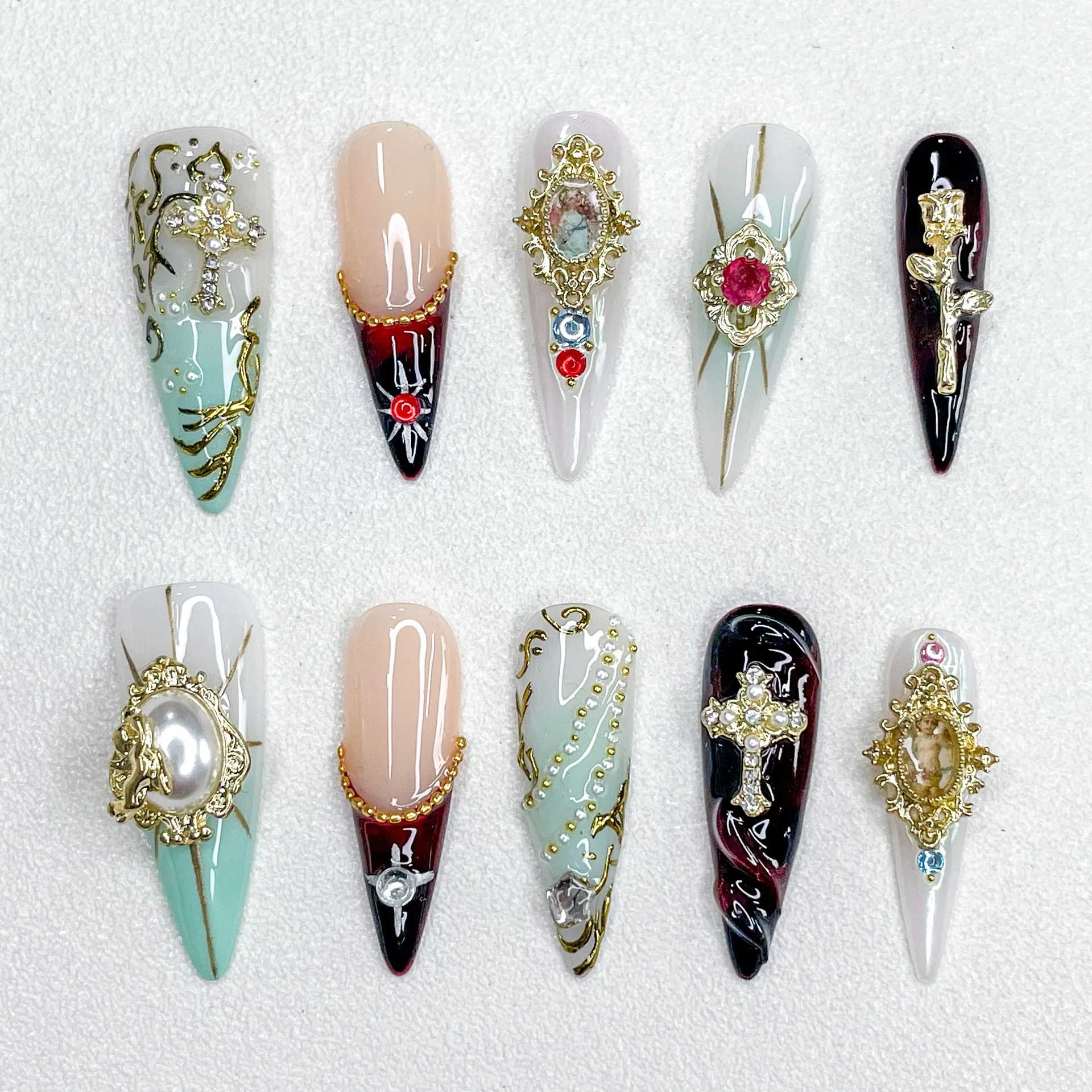 

New 3D Long Manicure Mandarin Duck Style Inlaid Press on Nails Personalized Series Female Nail Decoration Relief Series