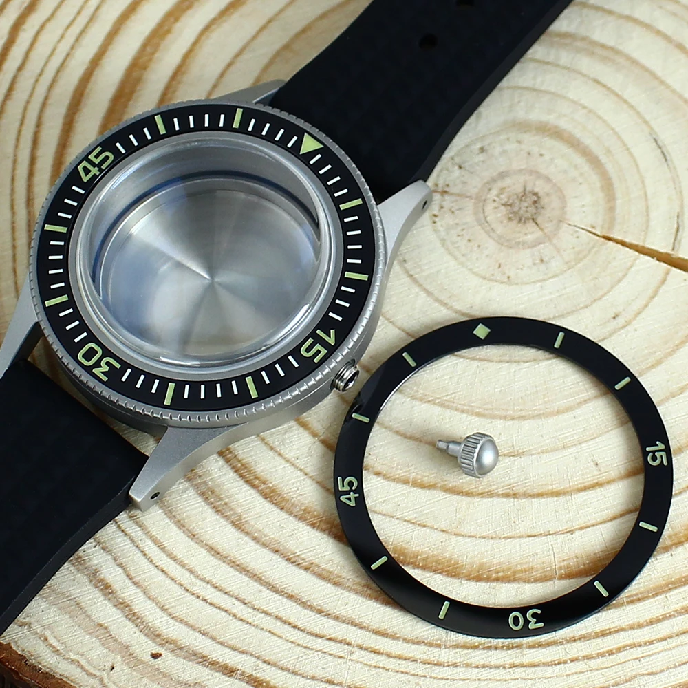 Vintage zandstraal horloge duikbehuizing 50 FATHOS Bubble Sapphire Crystal C3 Super lichtgevende bezel voor NH34 NH35 NH36 NH70 NH72 200M