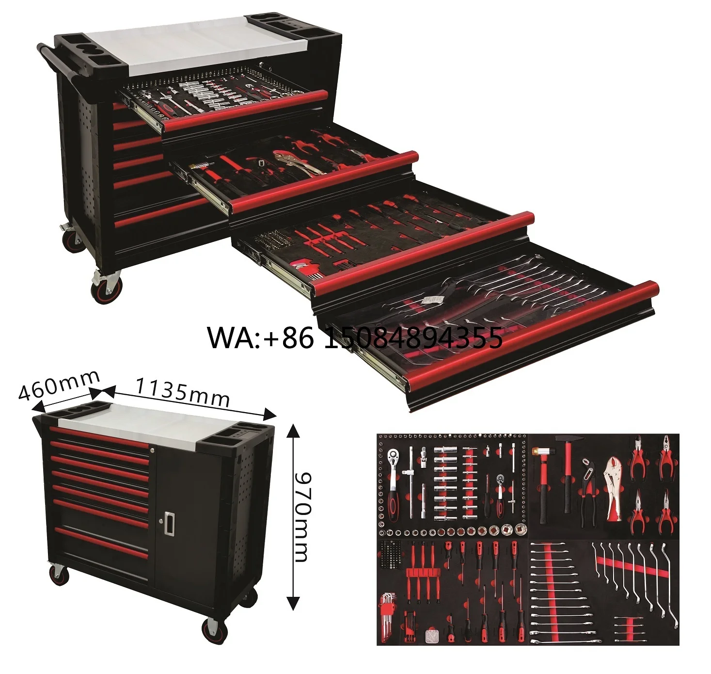 

Heavy Duty Metal Lron 7 Drawers Roller Tool Trolley Tool Cabinet with Mechanic Repair Tools Herramientas