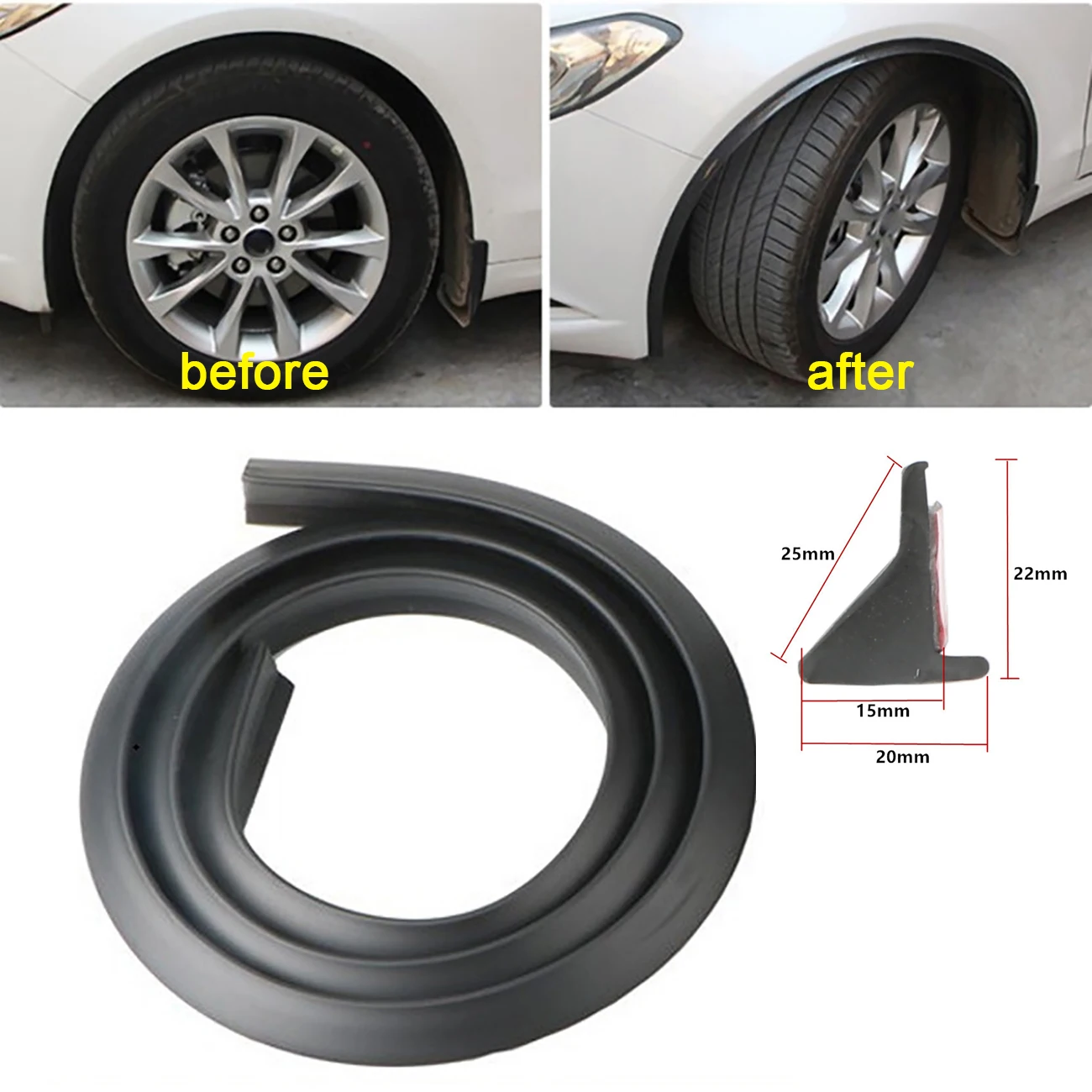 1.5m Universal Car Fender Wheel Eyebrow Trim Black Fender Flares Rubber Protector Strip Guard Wheel Arch Anti Collision