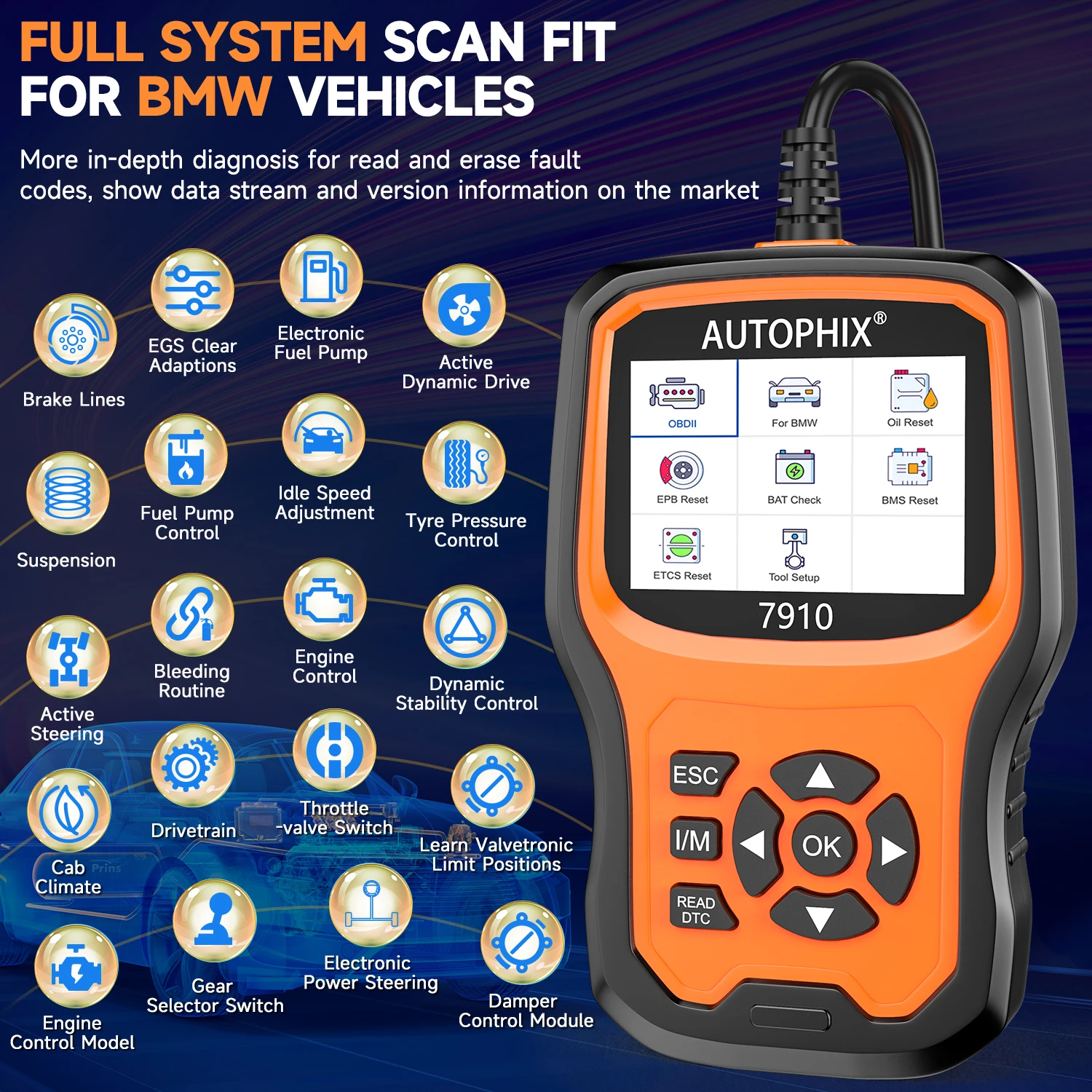 Autophix 7910 For BMW Rolls Royce Mini OBD2 Scanner All System OBD2 Diagnostic Scanner Code Reader ABS Oil Airbag Battery Reset