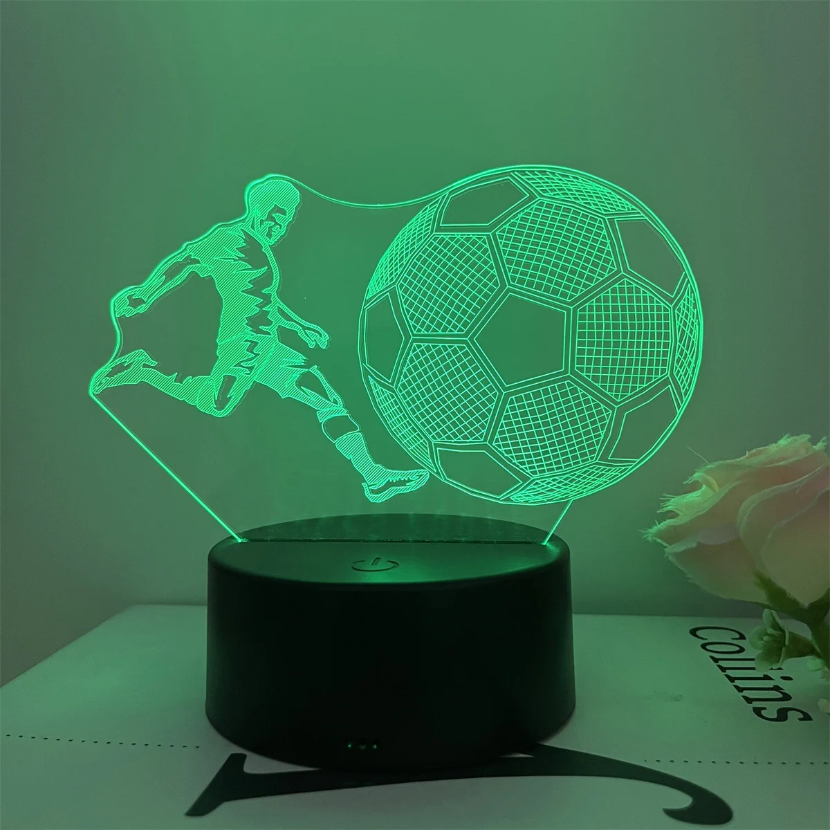1pc Football 3D Night Light, 3D Optical Illusion Lamp With Touch, 7-Color Changing Ambient Light For Bedroom