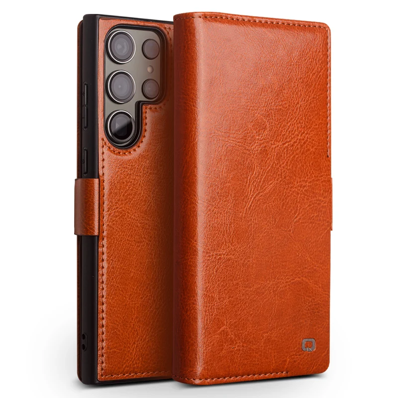 

Qialino Brand For Samsung Galaxy S22 S23 Ultra Plus Premium Real Leather Genuine Natural Cowhide Flip Phone Cover Magnetic Case