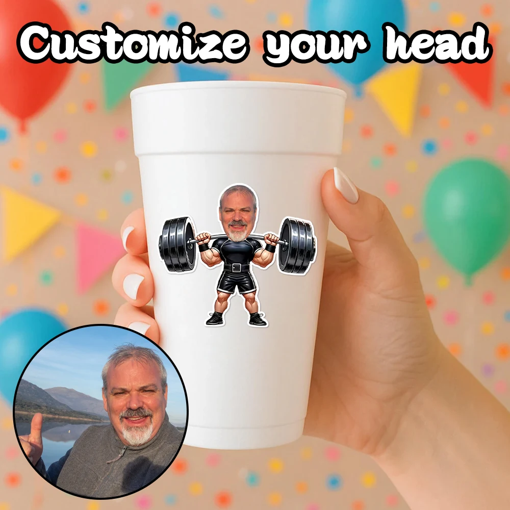 20pcs Personalized Weightlifter Birthday Party Stickers Custom Face photo stickers Gym Birthday decoration Birthday Labels