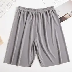 Mid-rise Elastic Waistband Men Pajama Shorts Ribbed Colorfast Breathable Wide Leg Male Ice Silk Pants Beach Boardshorts Homewear